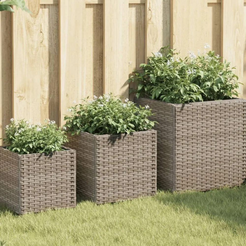 FinePRICE Kukkaruukut 3 kpl harmaa polyrottinki (66397)