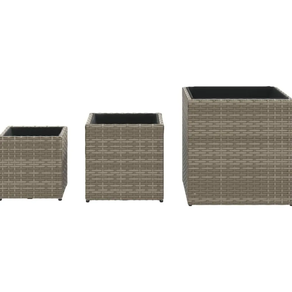 FinePRICE Kukkaruukut 3 kpl harmaa polyrottinki (66397)