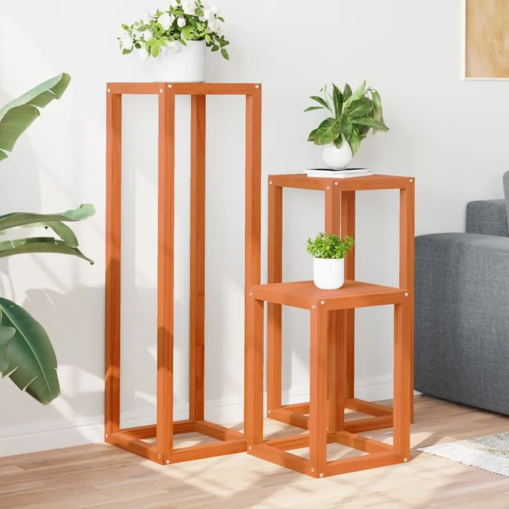 Outlet FinePRICE Kukkatelineet 3 kpl vahanruskea täysi mänty (44472)