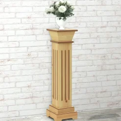 Discount FinePRICE Kukkateline klassinen pilari neliö vaalea puu 17x17x66 cm MDF