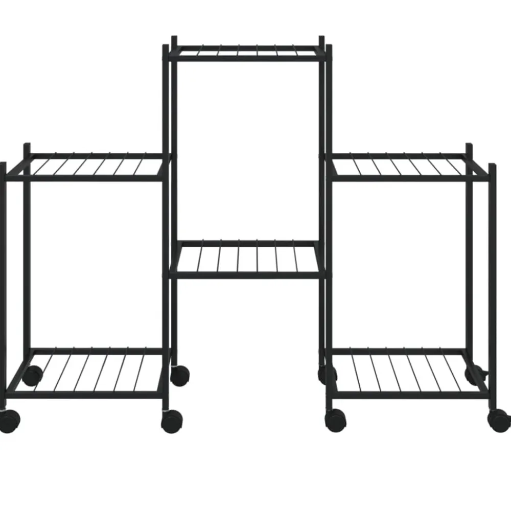 FinePRICE Kukkateline pyörillä 83x25x63,5 cm musta rauta