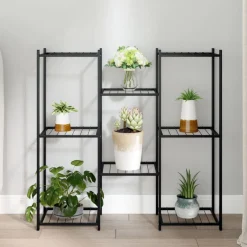 Sale FinePRICE Kukkateline pyörillä 83x25x83,5 cm musta rauta