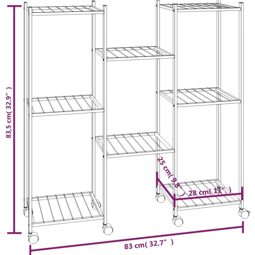 Sale FinePRICE Kukkateline pyörillä 83x25x83,5 cm musta rauta