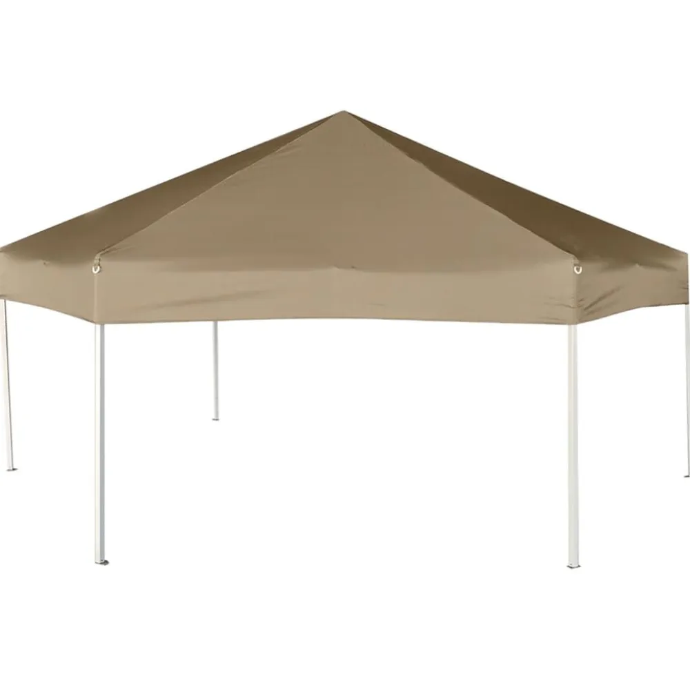 Clearance FinePRICE Kuusikulmainen pop-up katos sivuseinillä 3,6x3,1m 220g/m² taupe
