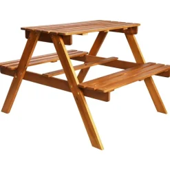FinePRICE Lasten piknikpöytä aurinkovarjolla 79x90x60 cm täysi akaasiapuu