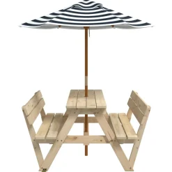 New FinePRICE Lasten piknikpöytä 4 lapselle aurinkovarjolla täysi kuusi (81618)