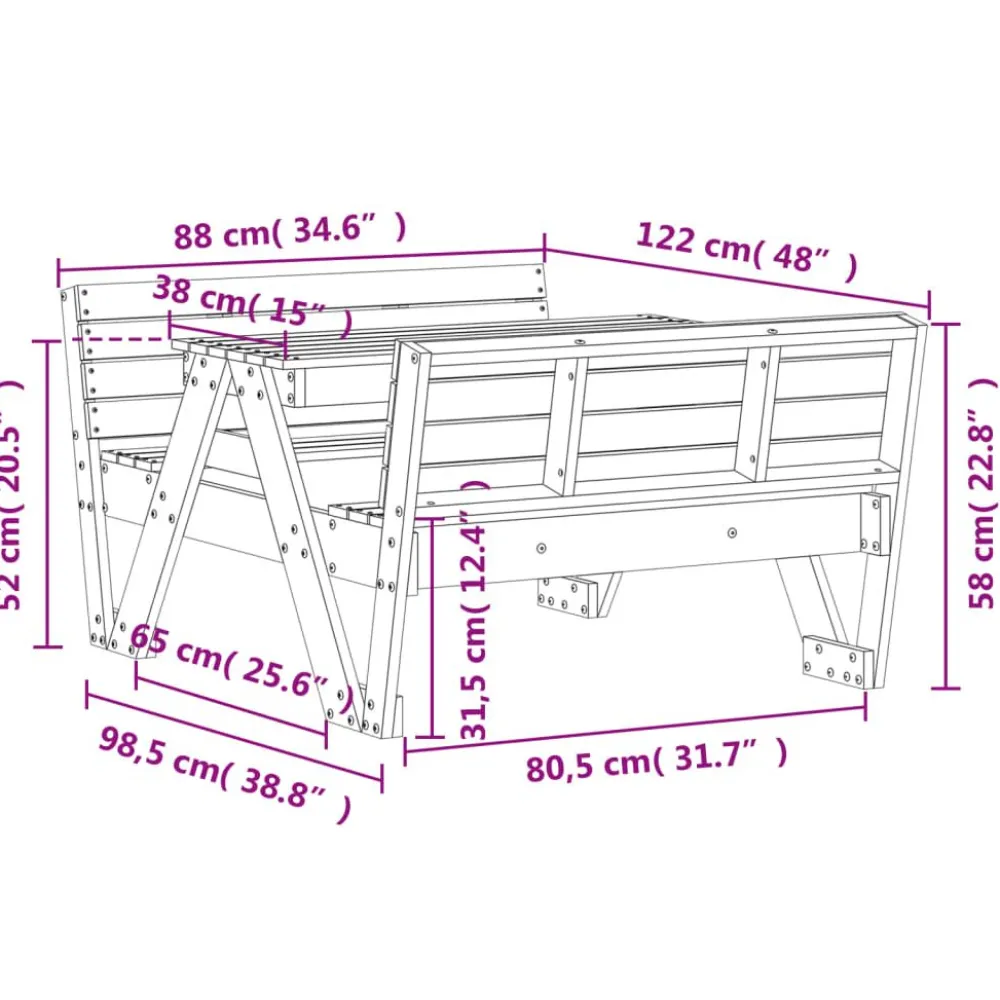 Outlet FinePRICE Lasten piknikpöytä 88x122x58 cm, eri materiaaleja ja värejä (33989)