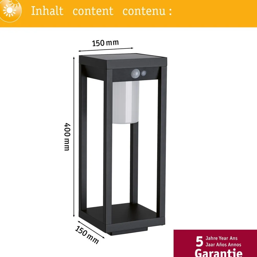 Sale Paulmann LED-aurinkokennovalaisin Marisol, IP44, 3000K, liiketunnistin, musta