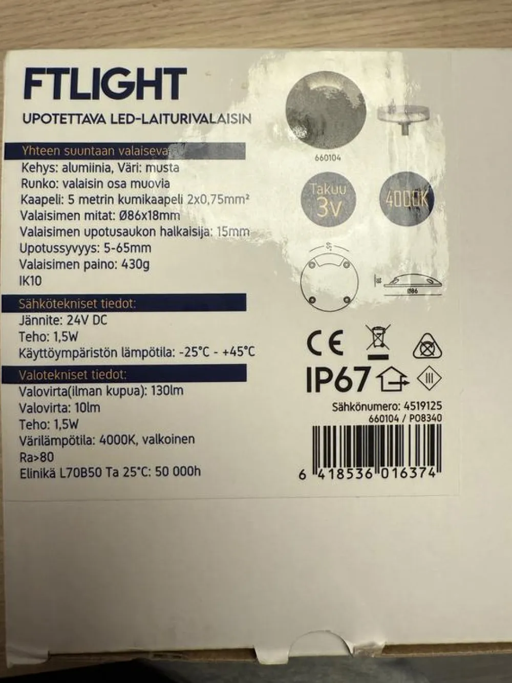 FTLight LED-laiturivalaisin Marina I 1,5W 24V 4000K IP67 musta alumiini