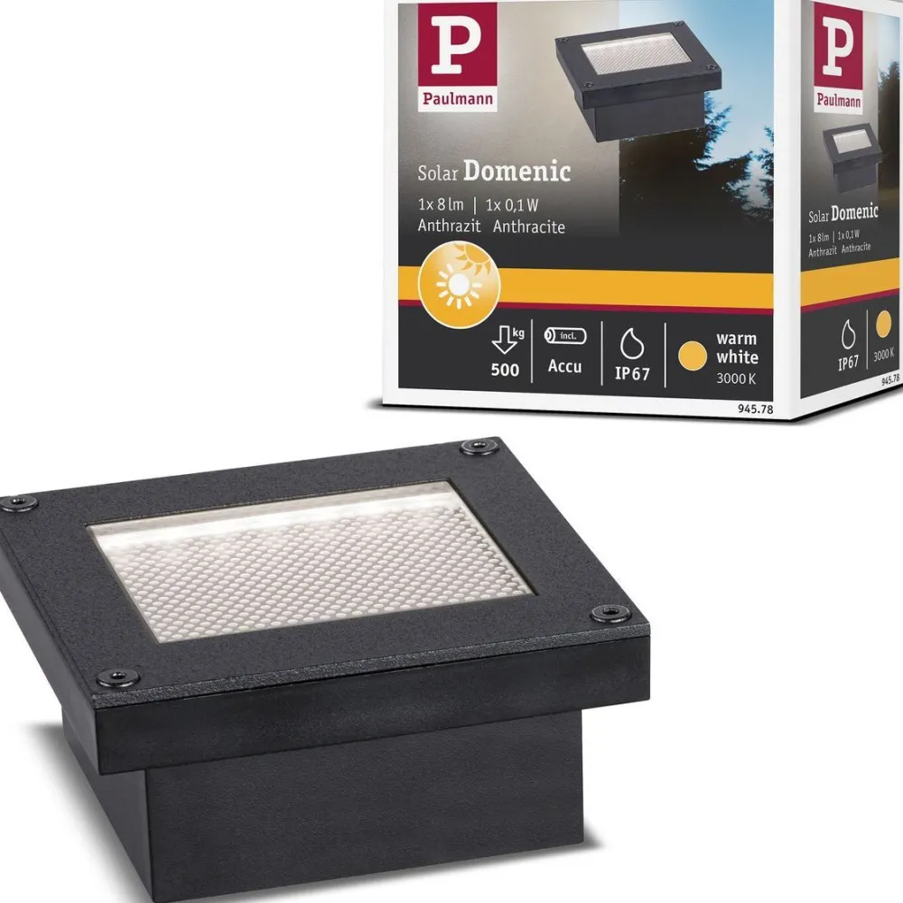 New Paulmann LED-maavalaisin aurinkokennolla Domenic, 8x8cm, IP67, 3000K, musta