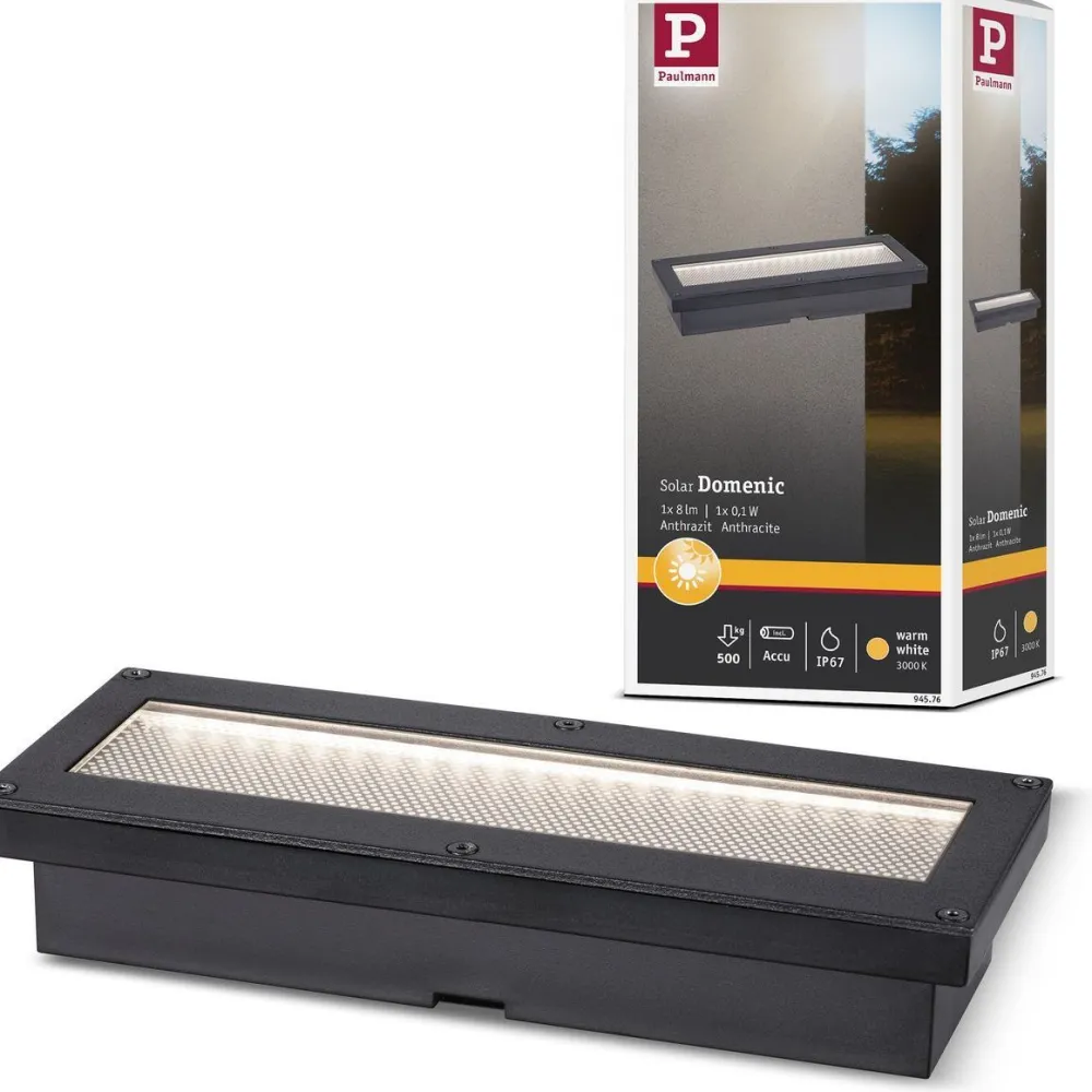 Hot Paulmann LED-maavalaisin aurinkokennolla Domenic, 8x20cm, IP67, 3000K, musta