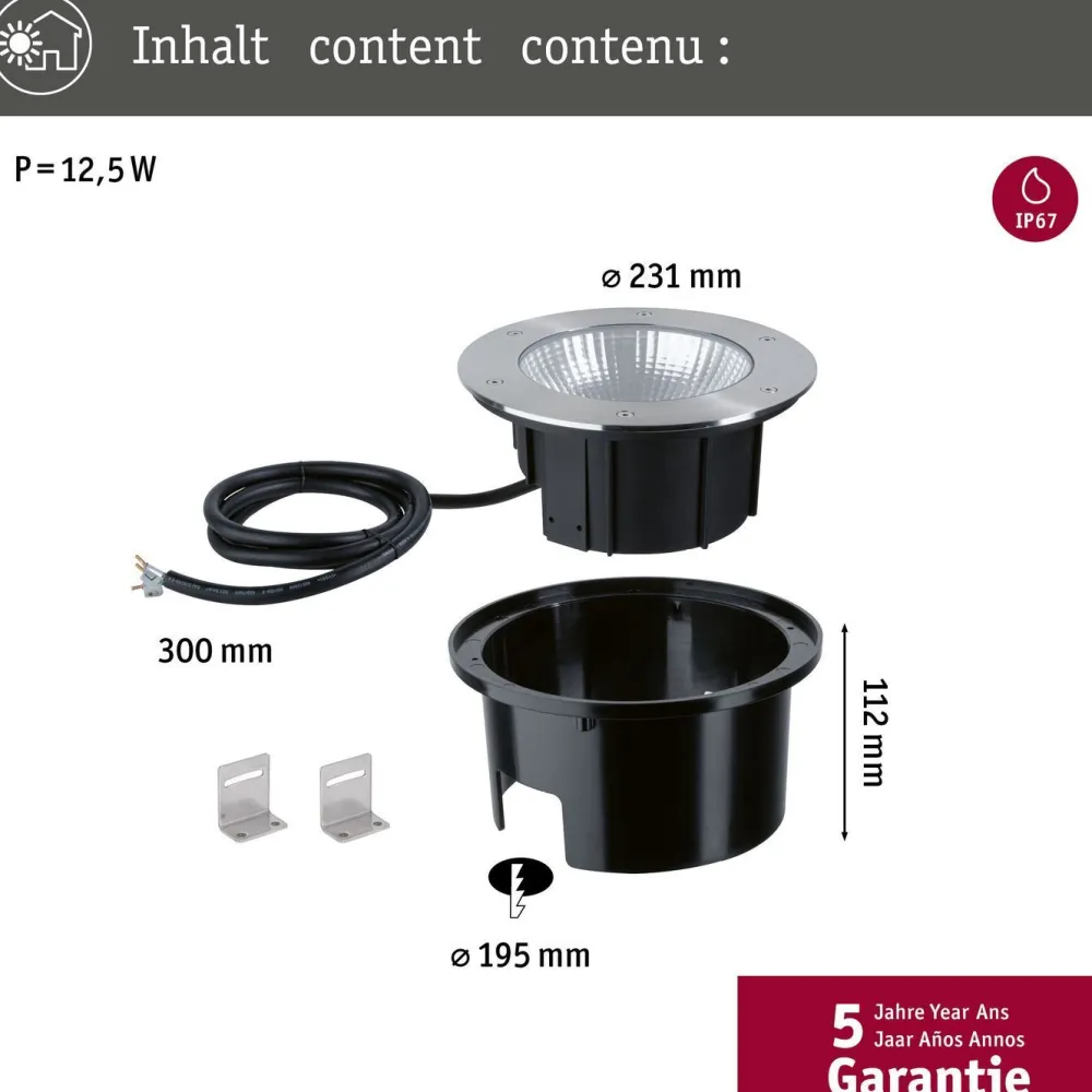 New Paulmann LED-maavalaisin Durea, IP67, 21.3cm, 3000K, 60°, rst
