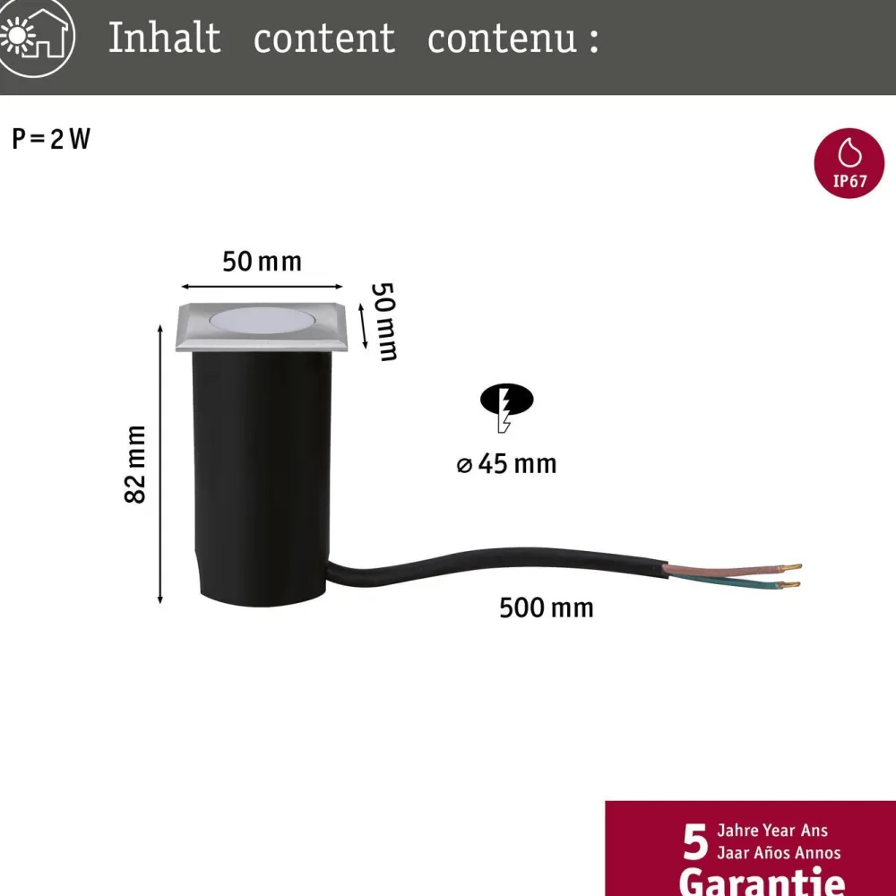 Hot Paulmann LED-terassivalaisin House, IP67, 50x50mm, 3000K, 2W, 60lm, rst