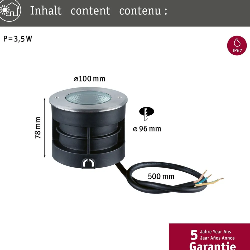 Paulmann LED-terassivalaisin Vanea, IP67, 10cm, 3000K, korroosionkestävä, alumiini