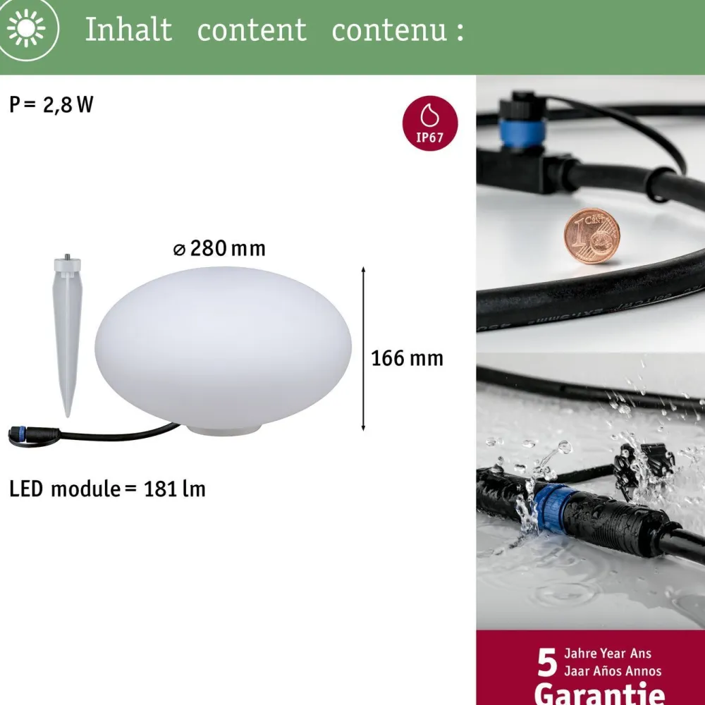 Outlet Paulmann LED-ulkovalaisin Plug & Shine Stone, IP67, 3000K, valkoinen