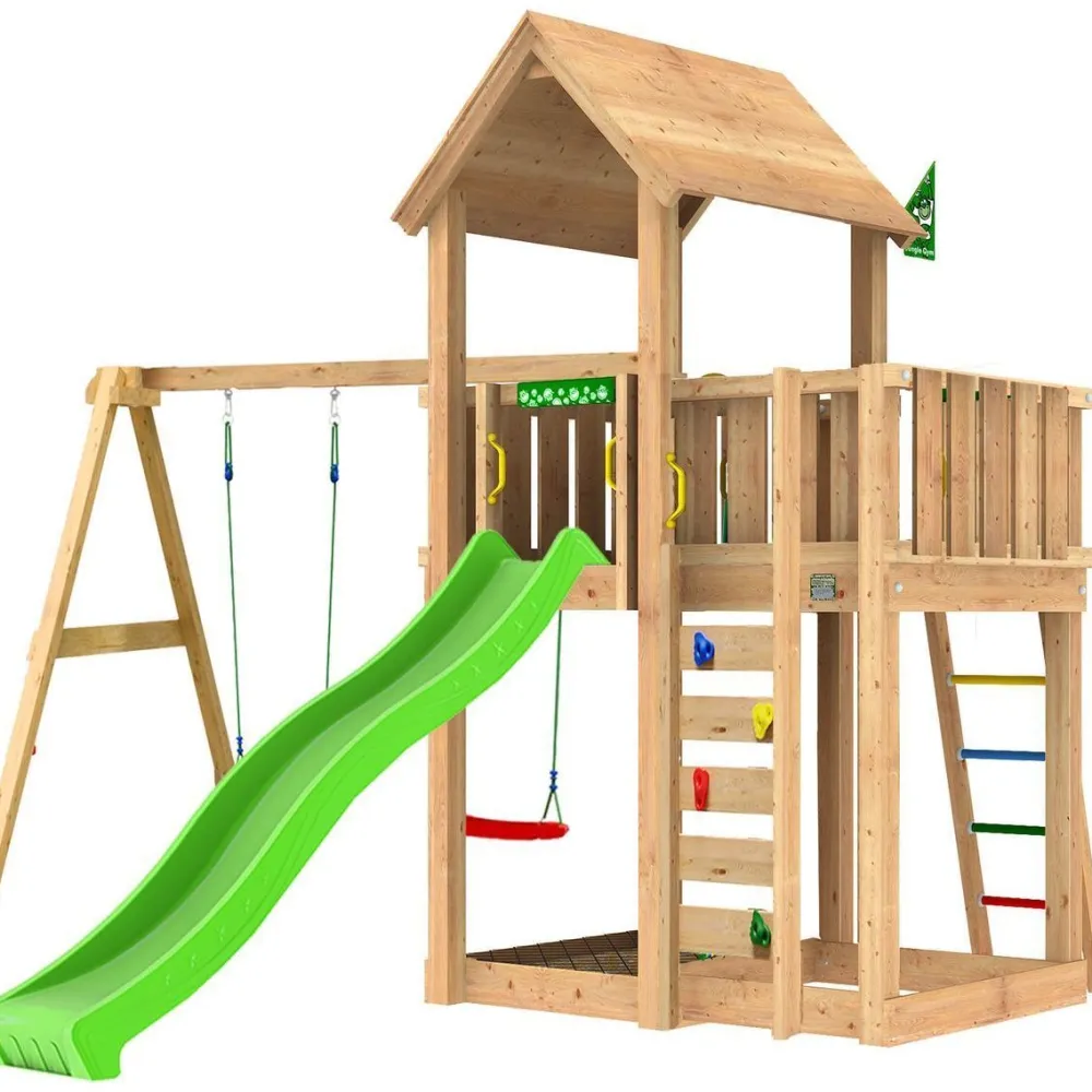Clearance Jungle Gym Leikkitorni Mansion 2.1, 2-Swing Module 220, liukumäki ja 120 kg hiekkaa