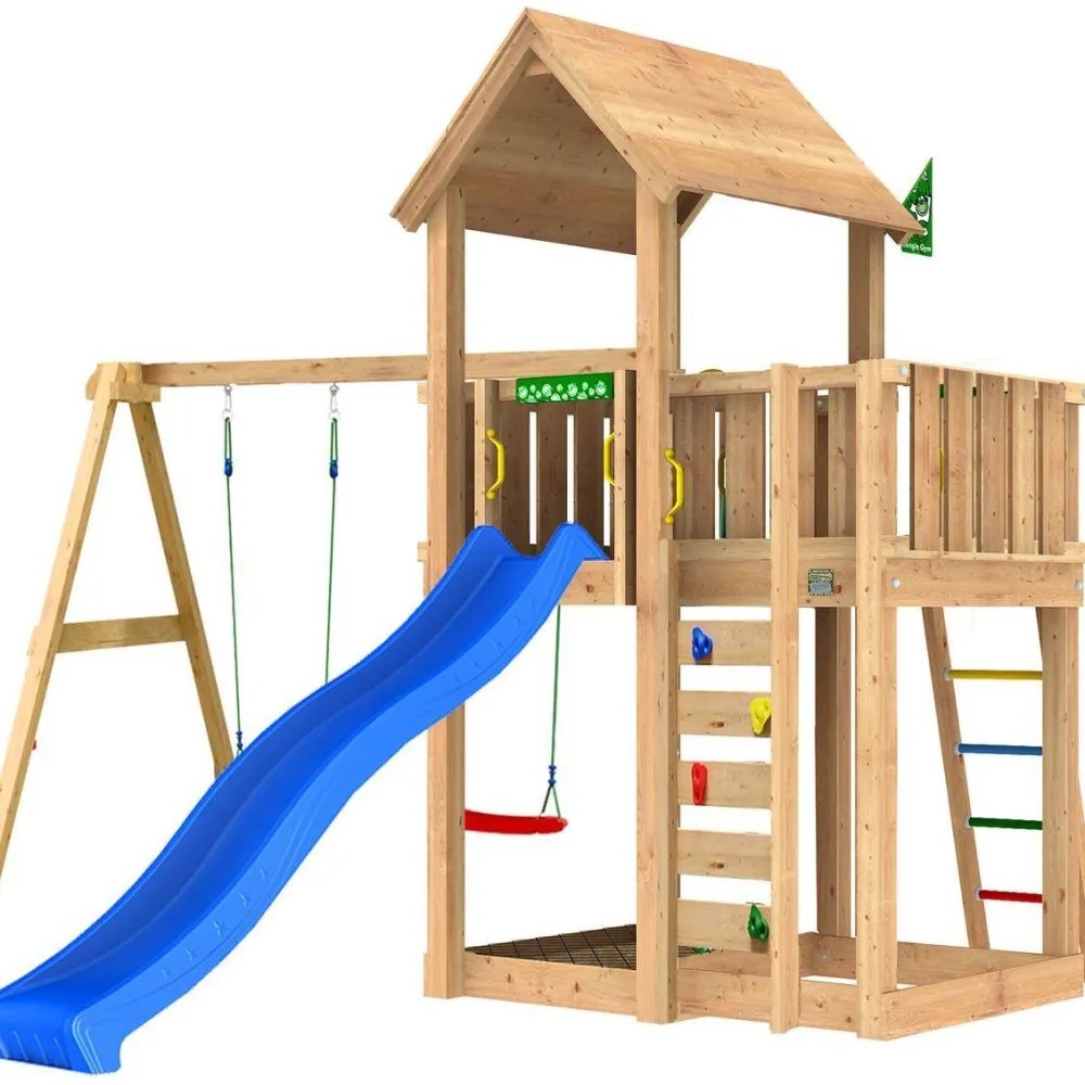 Clearance Jungle Gym Leikkitorni Mansion 2.1, 2-Swing Module 220, liukumäki ja 120 kg hiekkaa