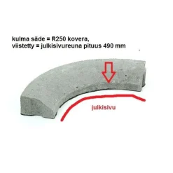 Rudus Liimattava reunakivi kulma R250 kovera 490x130x80 mm sileä harmaa