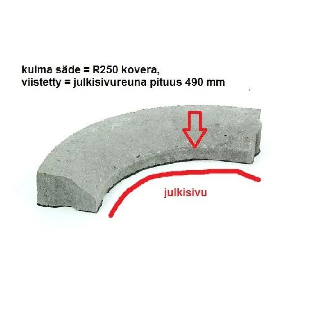Rudus Liimattava reunakivi kulma R250 kovera 490x130x80 mm sileä harmaa