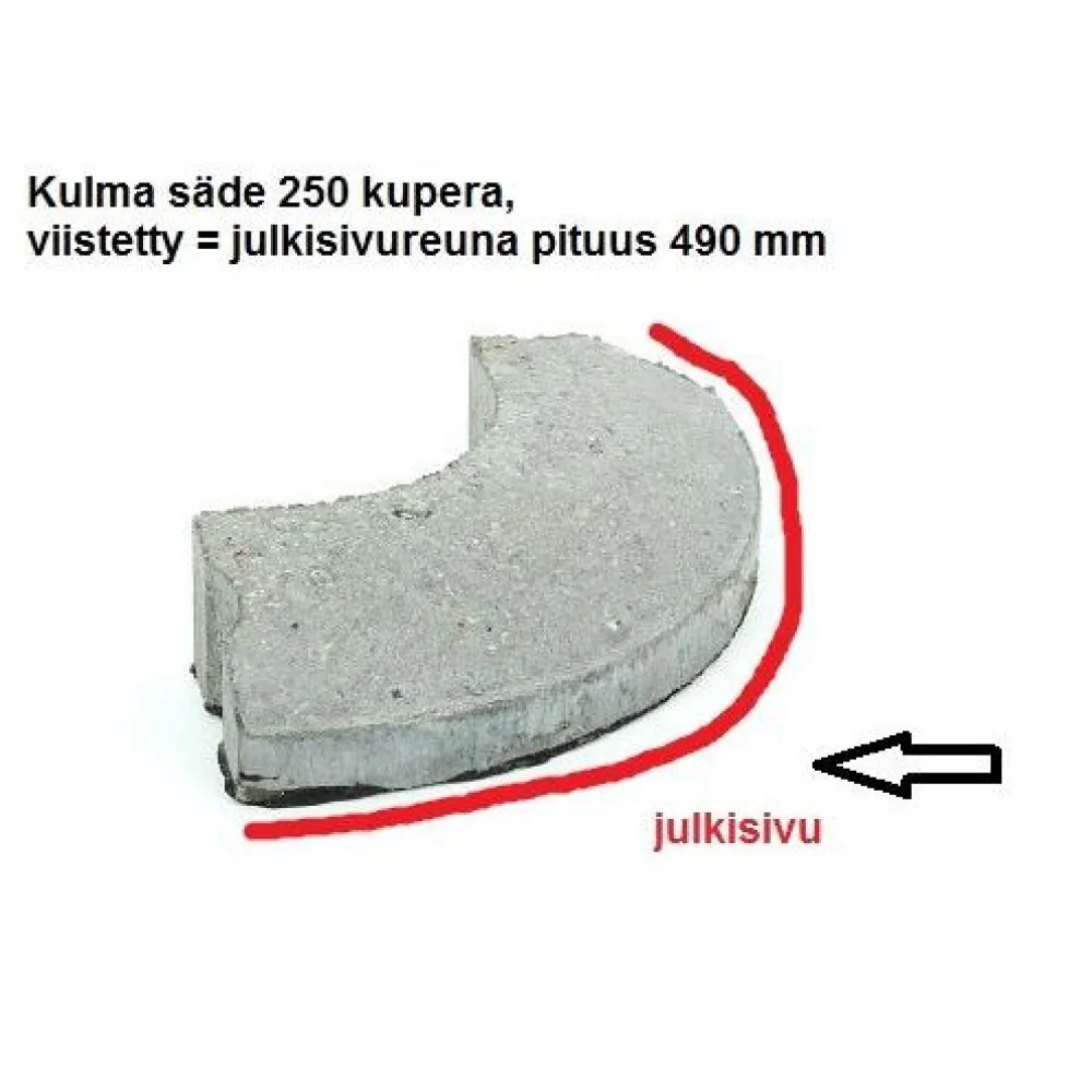 Best Rudus Liimattava reunakivi kulma R250 kupera 490x130x80 mm sileä harmaa