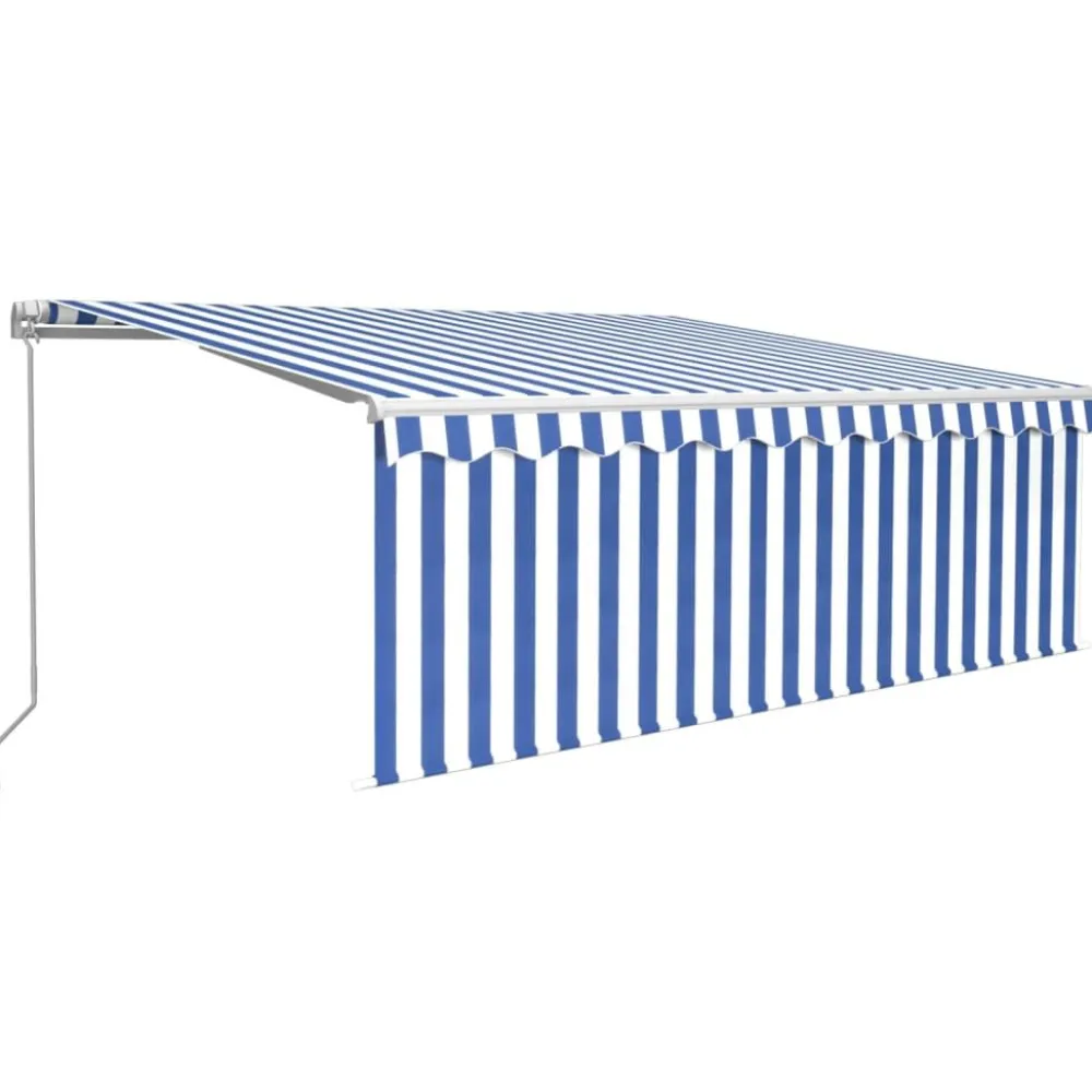 New FinePRICE Manuaalisesti kelattava markiisi 2 verho/LED 3x2,5 m keltainen/valkoinen
