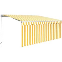 New FinePRICE Manuaalisesti kelattava markiisi 2 verho/LED 3x2,5 m keltainen/valkoinen
