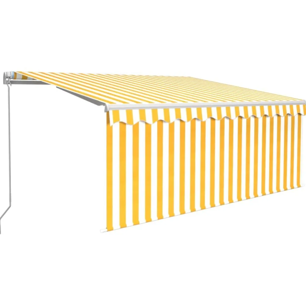 New FinePRICE Manuaalisesti kelattava markiisi 2 verho/LED 3x2,5 m keltainen/valkoinen