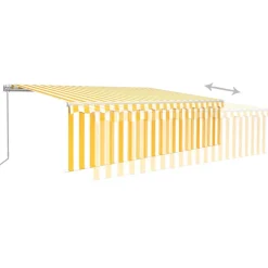New FinePRICE Manuaalisesti kelattava markiisi 2 verho/LED 3x2,5 m keltainen/valkoinen