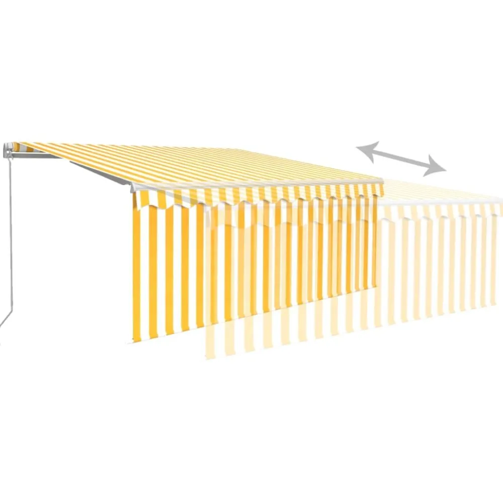 New FinePRICE Manuaalisesti kelattava markiisi 2 verho/LED 3x2,5 m keltainen/valkoinen