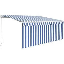 New FinePRICE Manuaalisesti kelattava markiisi 2 verho/LED 3x2,5 m keltainen/valkoinen