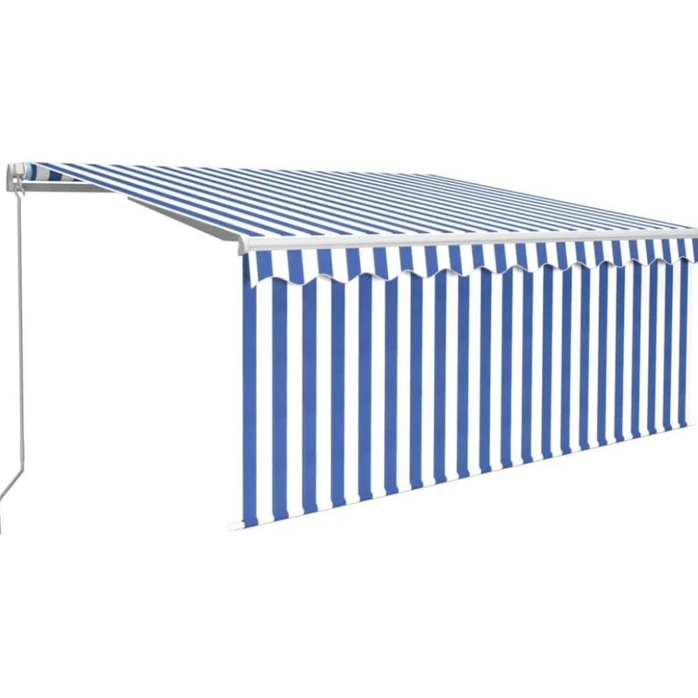 New FinePRICE Manuaalisesti kelattava markiisi 2 verho/LED 3x2,5 m keltainen/valkoinen