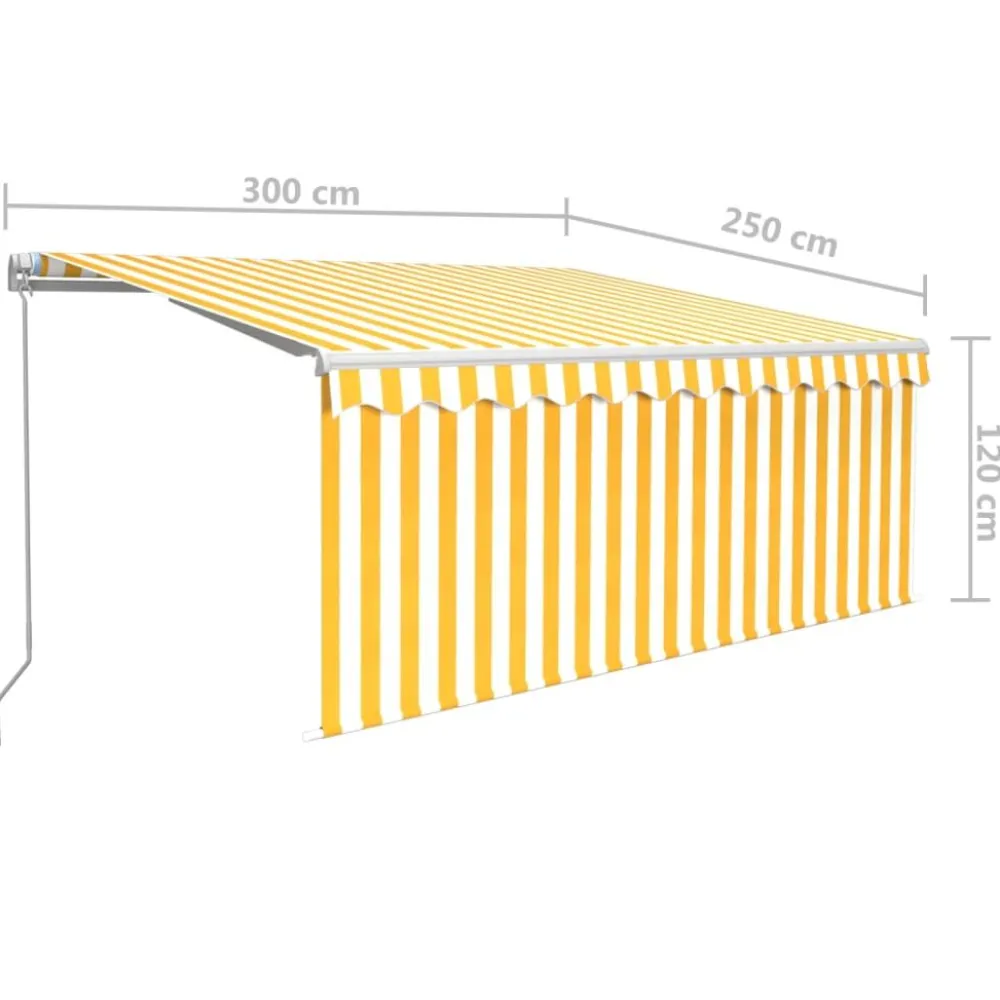 New FinePRICE Manuaalisesti kelattava markiisi 2 verho/LED 3x2,5 m keltainen/valkoinen