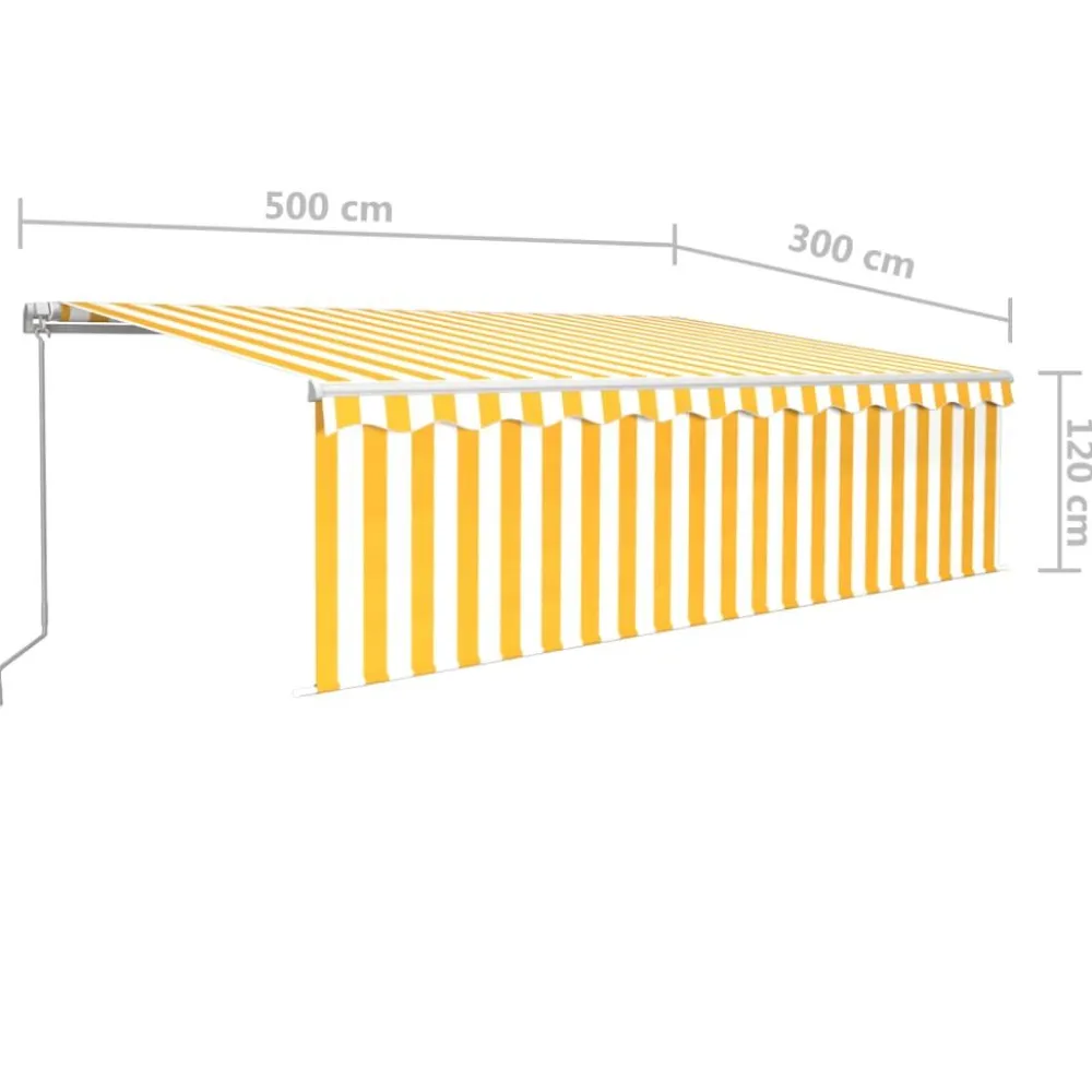 New FinePRICE Manuaalisesti kelattava markiisi 2 verho/LED 3x2,5 m keltainen/valkoinen