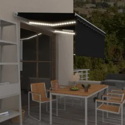 New FinePRICE Manuaalisesti kelattava markiisi 2 verho/LED 3x2,5 m keltainen/valkoinen