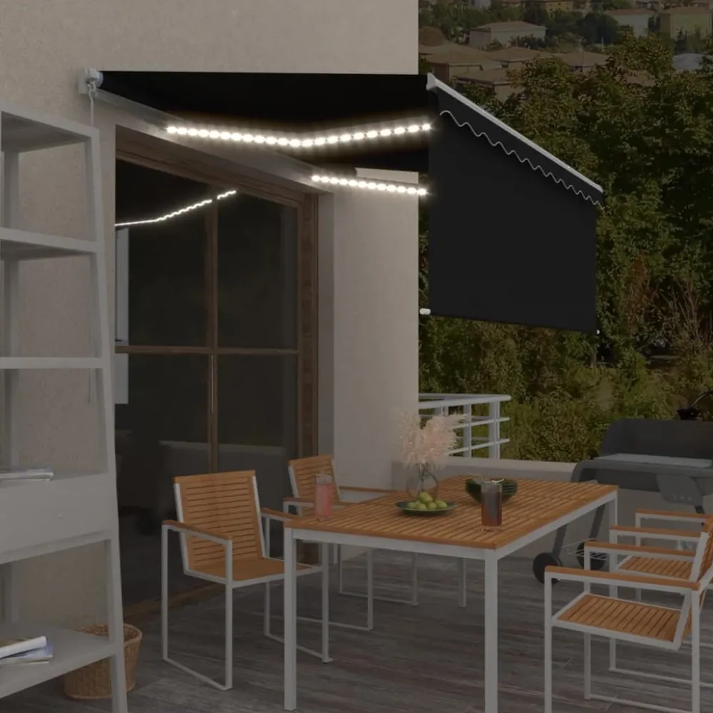 New FinePRICE Manuaalisesti kelattava markiisi 2 verho/LED 3x2,5 m keltainen/valkoinen