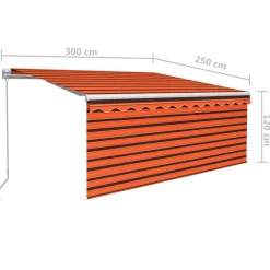 New FinePRICE Manuaalisesti kelattava markiisi 2 verho/LED 3x2,5 m keltainen/valkoinen