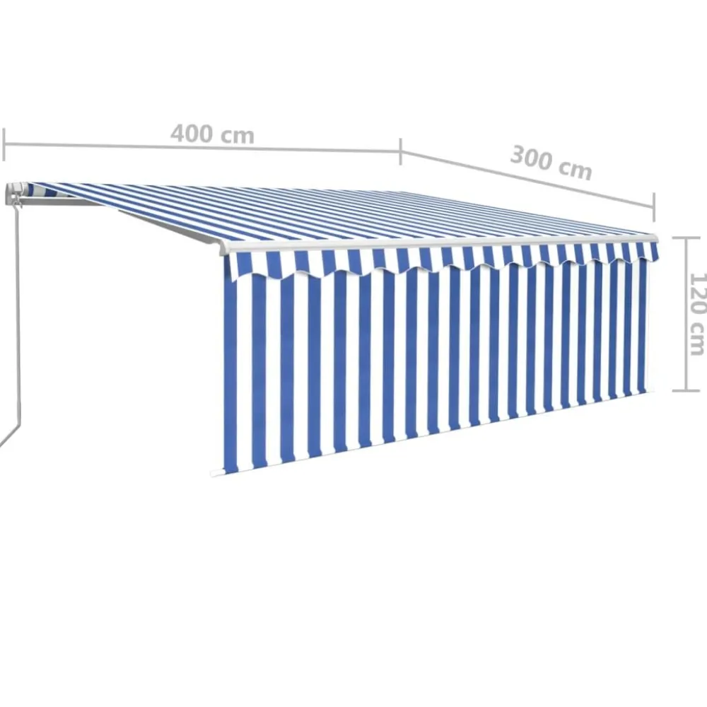 New FinePRICE Manuaalisesti kelattava markiisi 2 verho/LED 3x2,5 m keltainen/valkoinen
