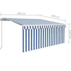 New FinePRICE Manuaalisesti kelattava markiisi 2 verho/LED 3x2,5 m keltainen/valkoinen