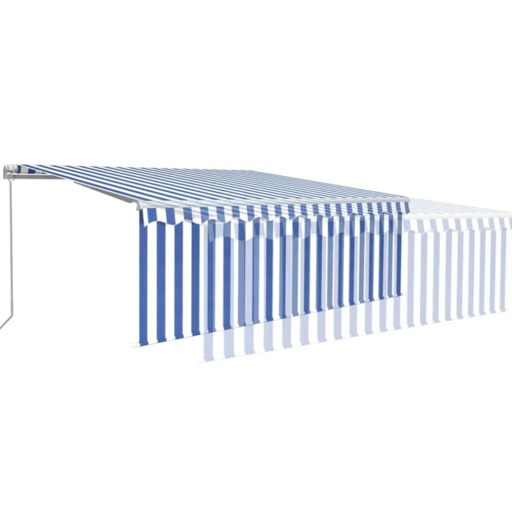 New FinePRICE Manuaalisesti kelattava markiisi 2 verho/LED 3x2,5 m keltainen/valkoinen