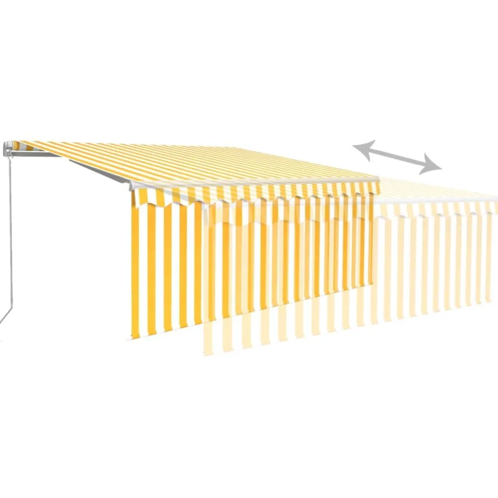 New FinePRICE Manuaalisesti kelattava markiisi 2 verho/LED 3x2,5 m keltainen/valkoinen
