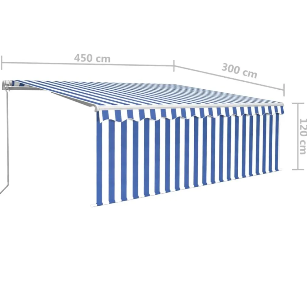 New FinePRICE Manuaalisesti kelattava markiisi 2 verho/LED 3x2,5 m keltainen/valkoinen