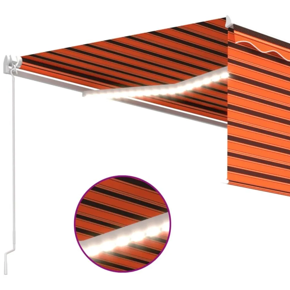 New FinePRICE Manuaalisesti kelattava markiisi 2 verho/LED 3x2,5 m keltainen/valkoinen