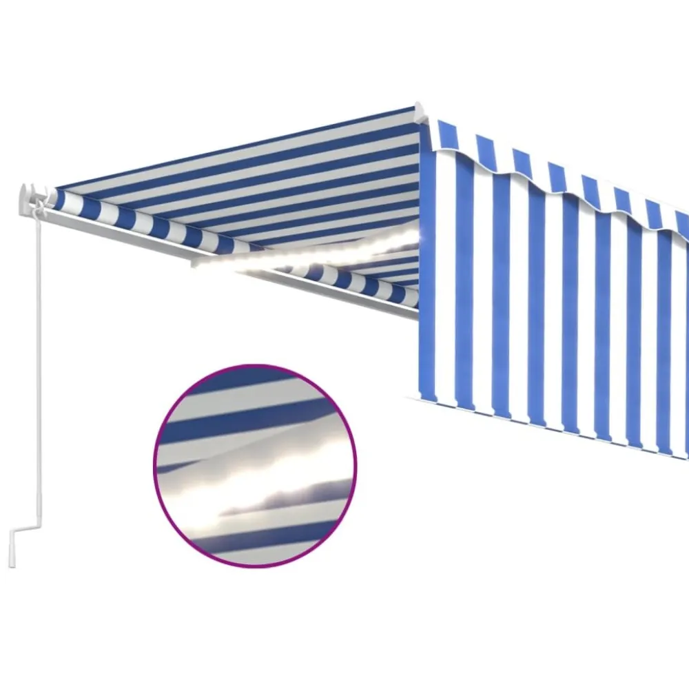 New FinePRICE Manuaalisesti kelattava markiisi 2 verho/LED 3x2,5 m keltainen/valkoinen