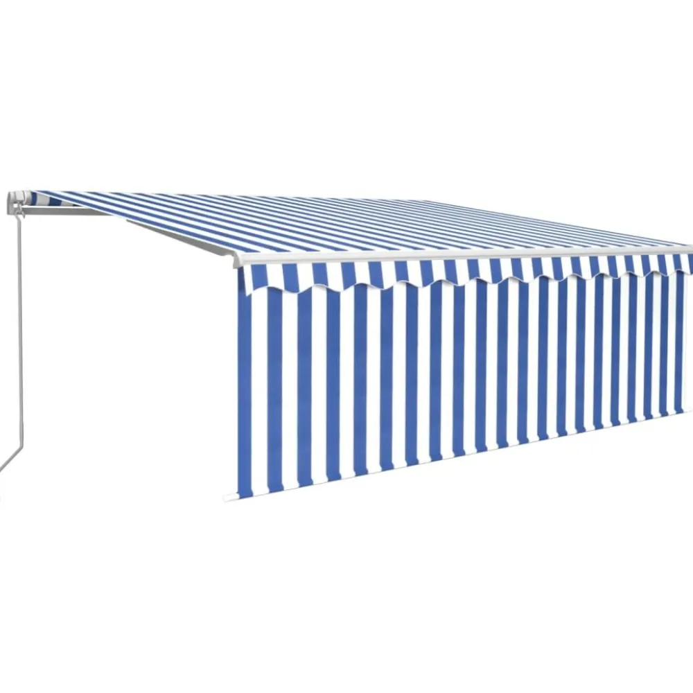 New FinePRICE Manuaalisesti kelattava markiisi 2 verho/LED 3x2,5 m keltainen/valkoinen