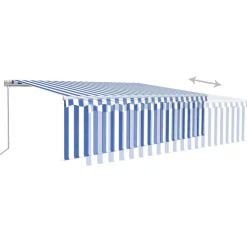 New FinePRICE Manuaalisesti kelattava markiisi 2 verho/LED 3x2,5 m keltainen/valkoinen