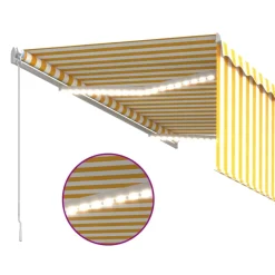 New FinePRICE Manuaalisesti kelattava markiisi 2 verho/LED 3x2,5 m keltainen/valkoinen