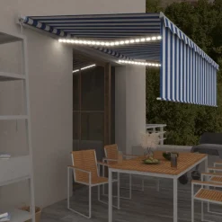 New FinePRICE Manuaalisesti kelattava markiisi 2 verho/LED 3x2,5 m keltainen/valkoinen