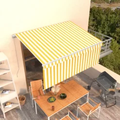 Sale FinePRICE Manuaalisesti kelattava markiisi 2 verhoilla 3x2,5m sininen/valkoinen