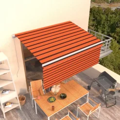 Sale FinePRICE Manuaalisesti kelattava markiisi 2 verhoilla 3x2,5m sininen/valkoinen