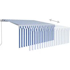 Sale FinePRICE Manuaalisesti kelattava markiisi 2 verhoilla 3x2,5m sininen/valkoinen